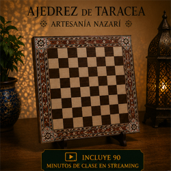 Tablero de ajedrez de taracea con clase online en streaming de 90 minutos incluida